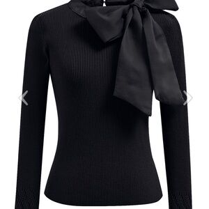 Chicwish Black Long Sleeve Dress with Bow Accent